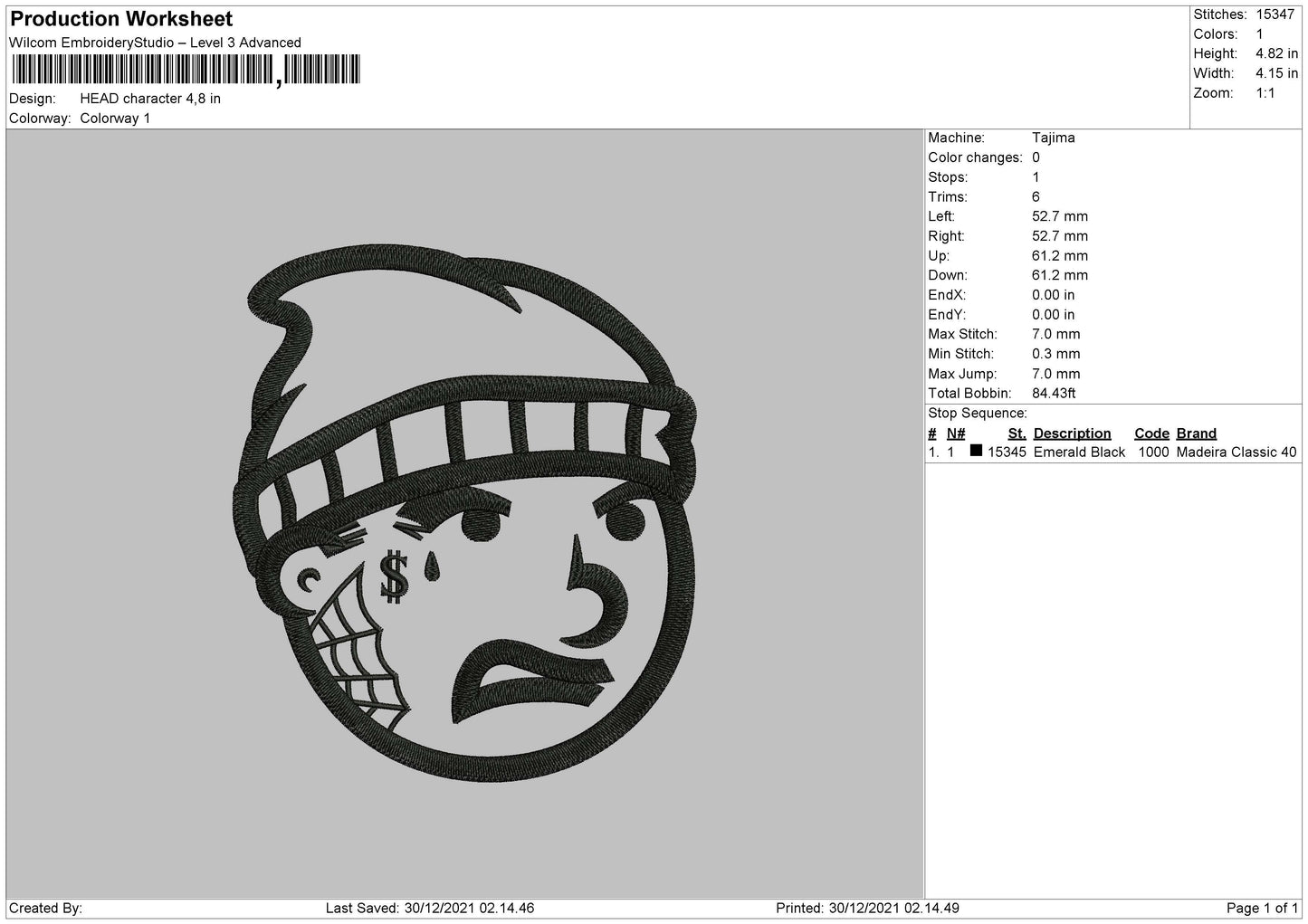 Head Character Embroidery File 4 size