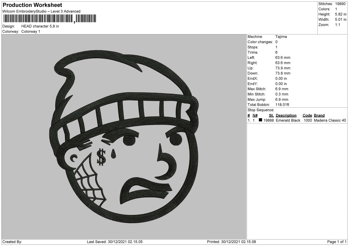 Head Character Embroidery File 4 size