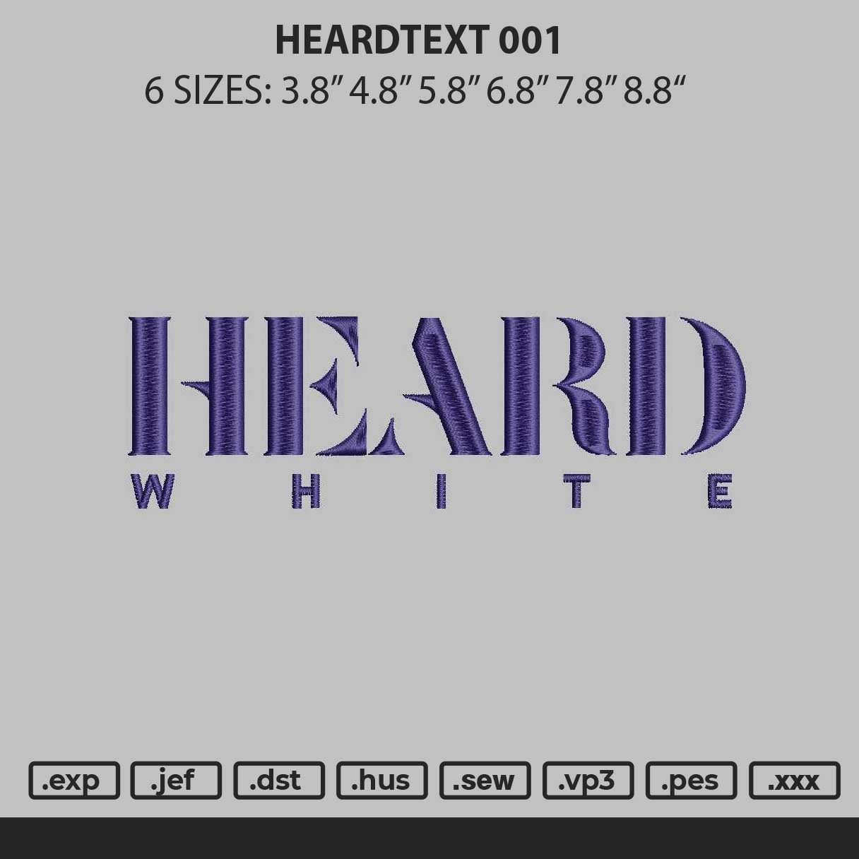 Heardtext 001 Embroidery File 6 sizes