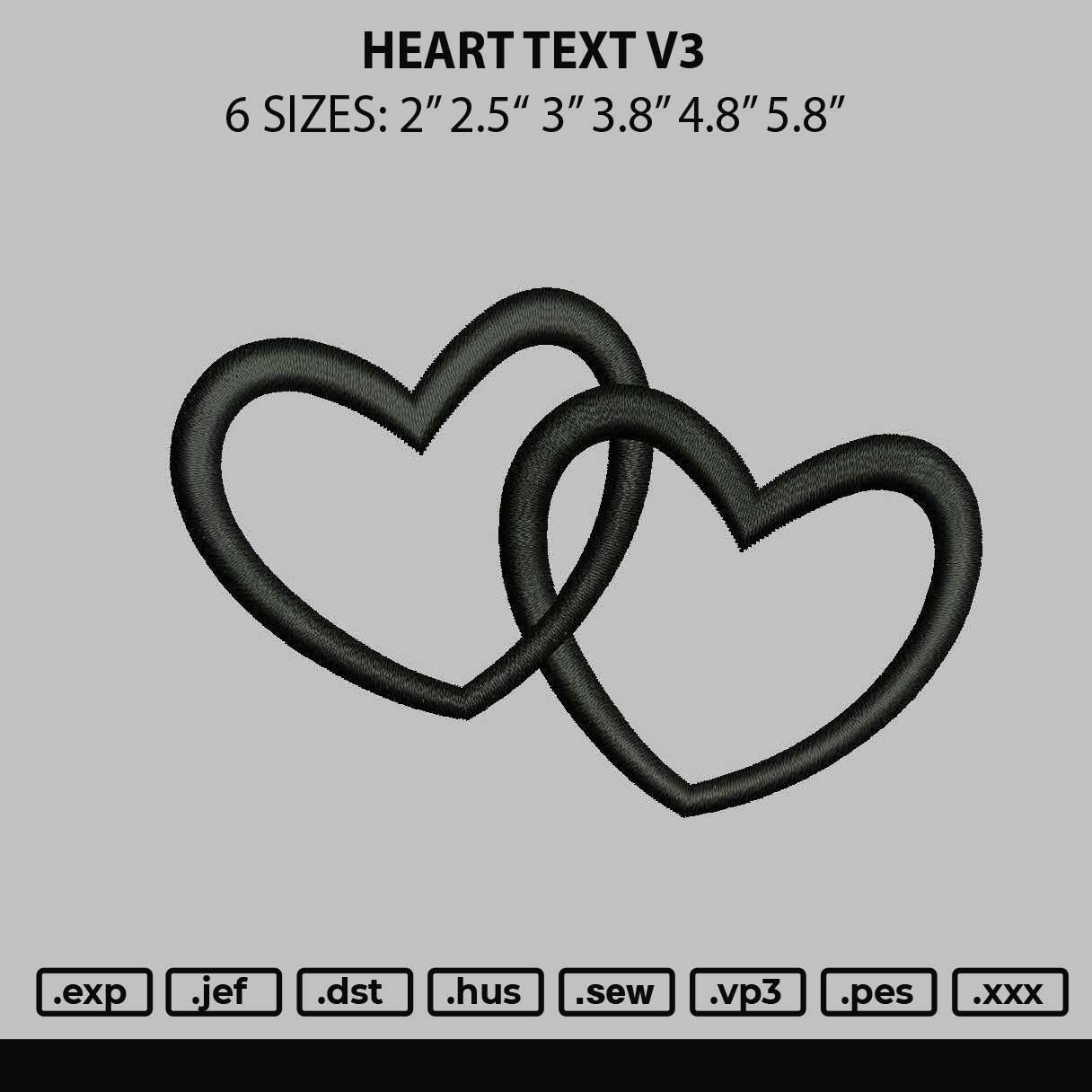 Heart text V3 Embroidery File 6 sizes