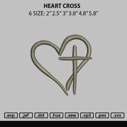 Heart Cross Embroidery File 6 sizes