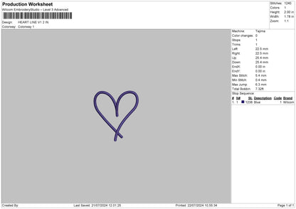 Heart Line V1 Embroidery File 6 sizes