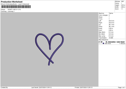 Heart Line V1 Embroidery File 6 sizes