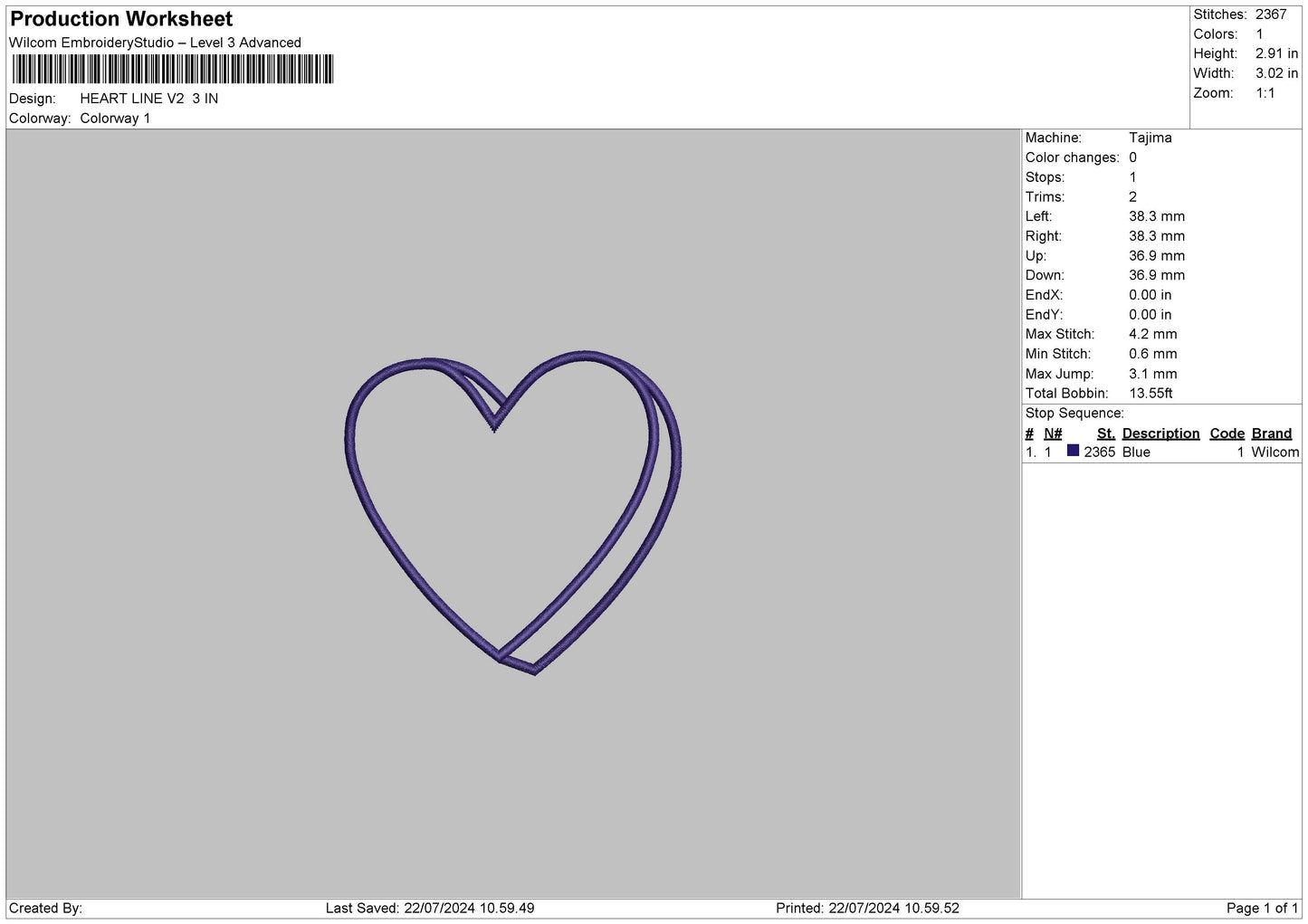 heart Line V2 Embroidery File 6 sizes