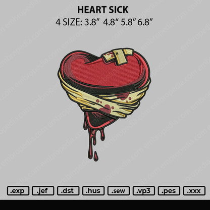 Heart Sick Embroidery File 4 sizes