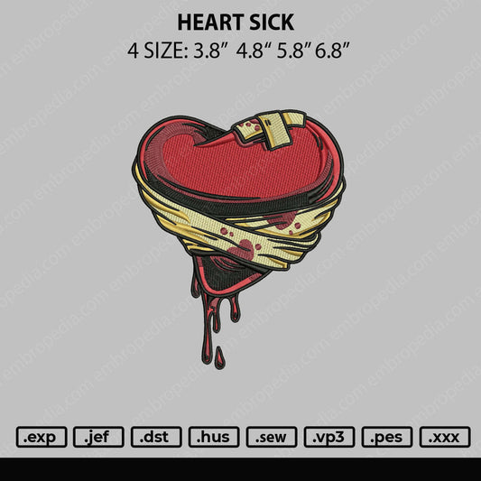 Heart Sick Embroidery File 4 sizes