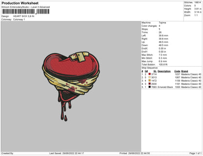 Heart Sick Embroidery File 4 sizes