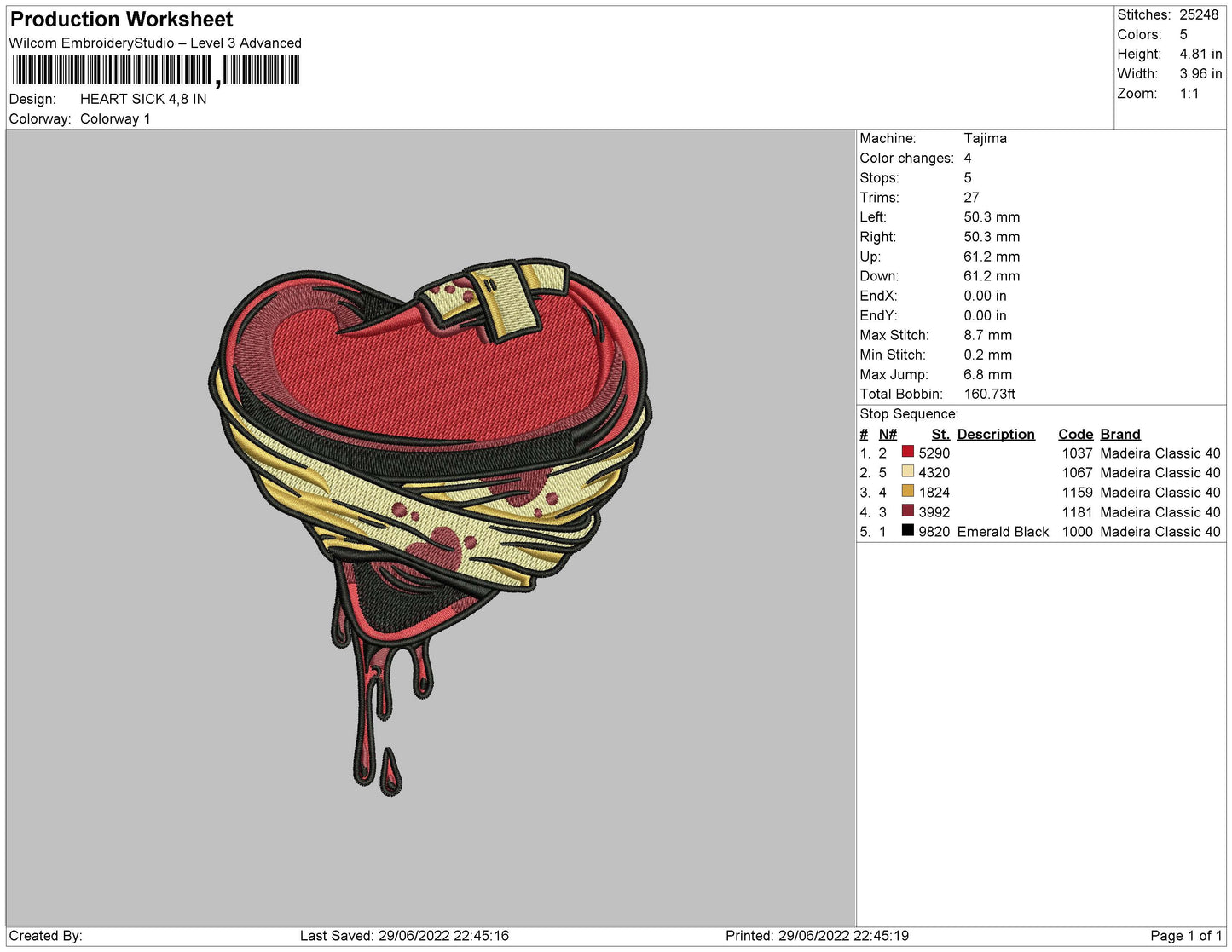 Heart Sick Embroidery File 4 sizes