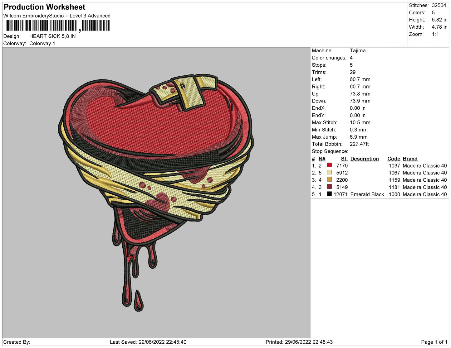 Heart Sick Embroidery File 4 sizes