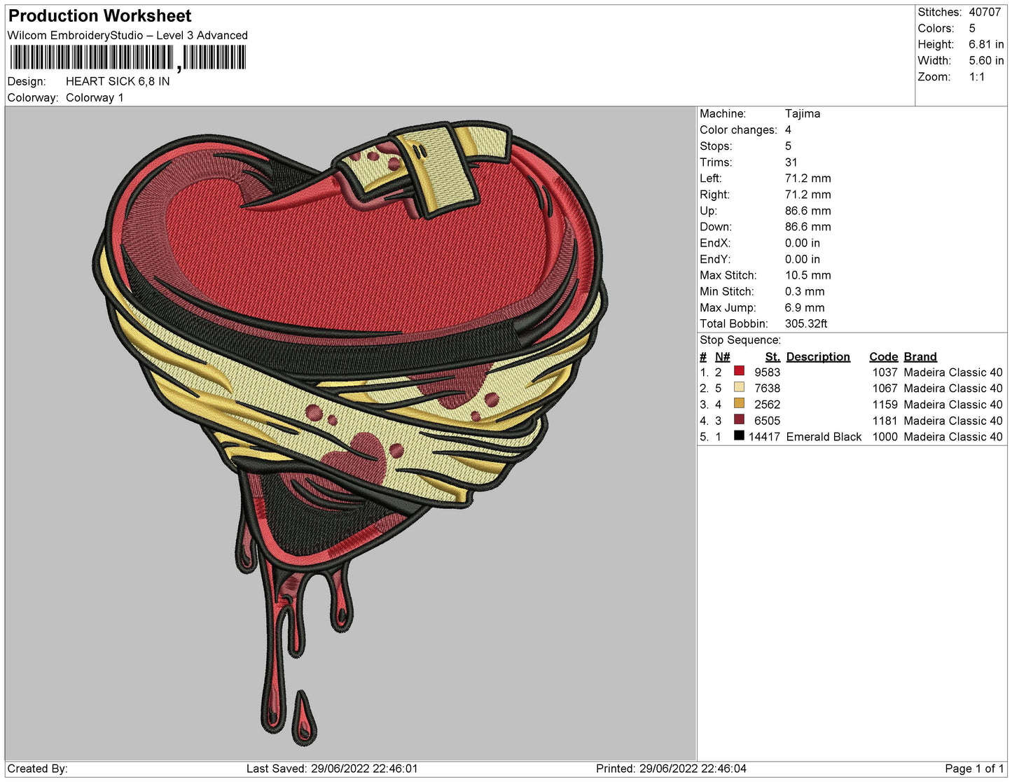 Heart Sick Embroidery File 4 sizes