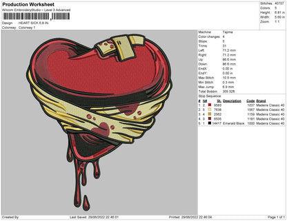 Heart Sick Embroidery File 4 sizes