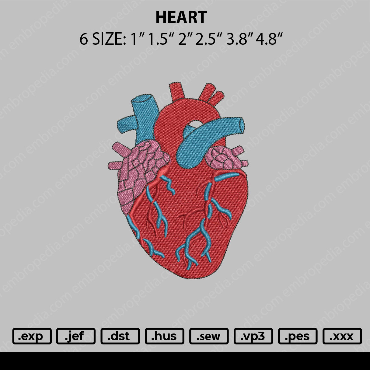 Heart Embroidery File 6 sizes