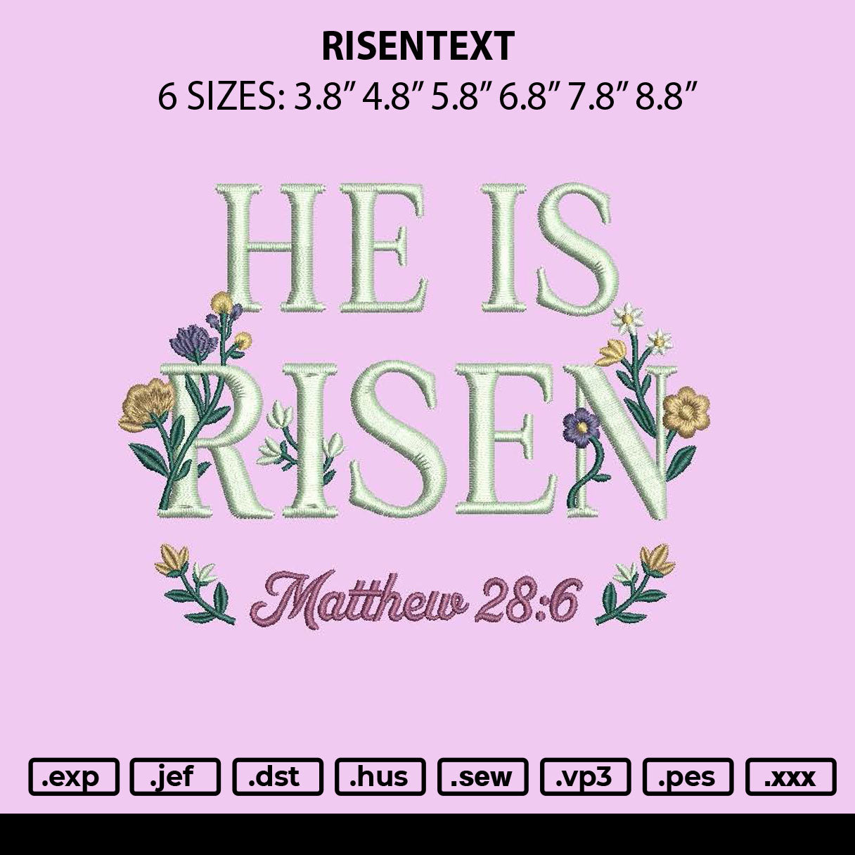 Risentext Embroidery File 6 sizes