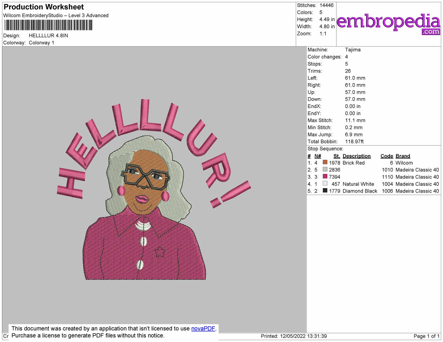 Helllur Embroidery File 4 size