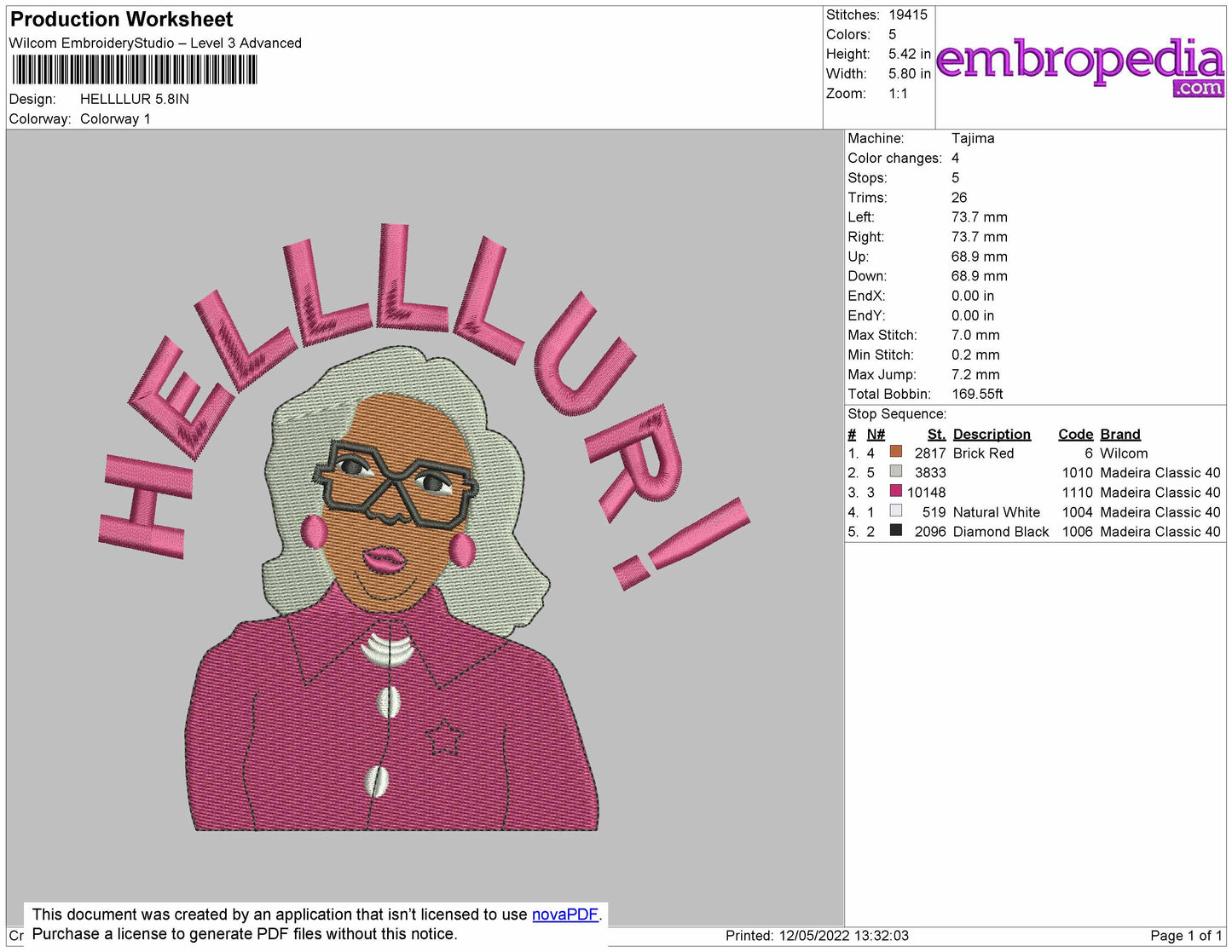 Helllur Embroidery File 4 size