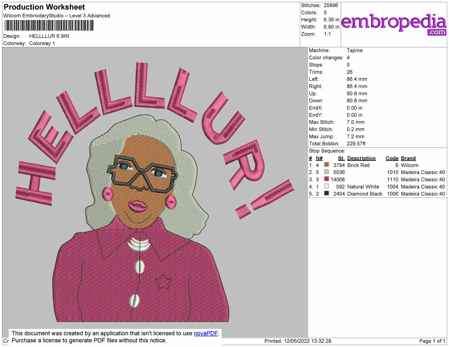 Helllur Embroidery File 4 size