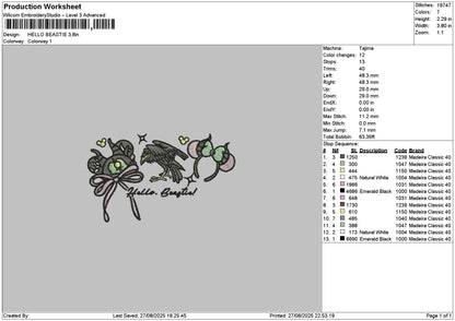 Beastietext Embroidery File 6 sizes