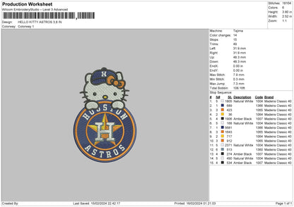 Kitty Astros 002 Embroidery File 6 sizes