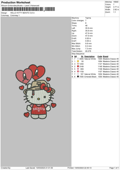 Kitty Benito Embroidery File 6 sizes