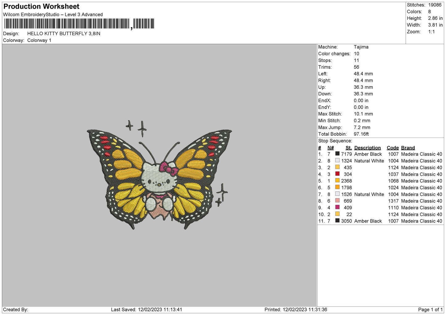 Kitty Butterfly Embroidery File 6 sizes