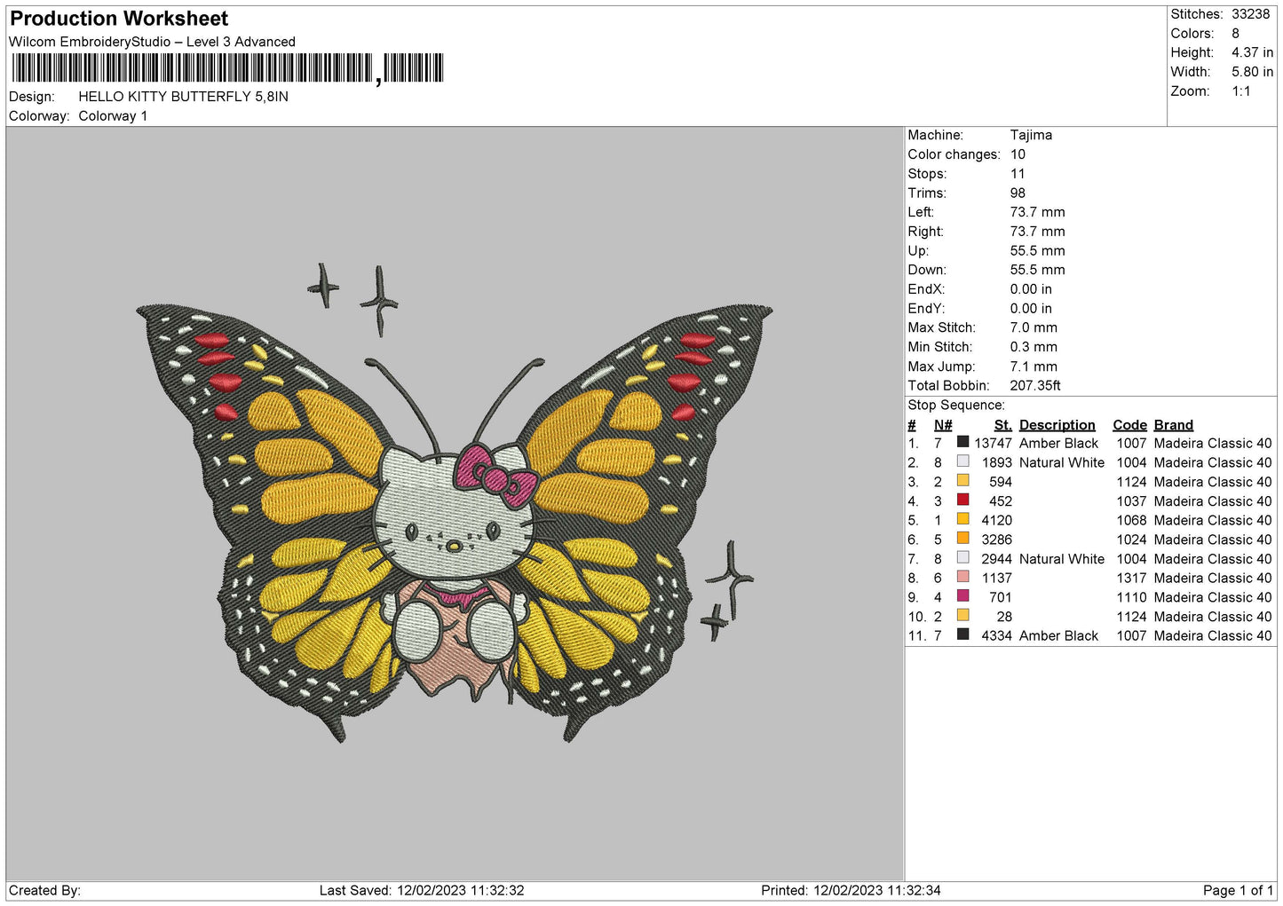 Kitty Butterfly Embroidery File 6 sizes