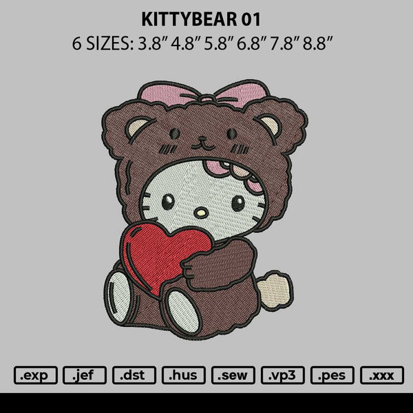 Kittybear 01 Embroidery File 6 sizes