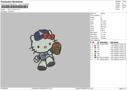 Hello Kitty LA Embroidery File 4 size