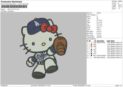 Hello Kitty LA Embroidery File 4 size