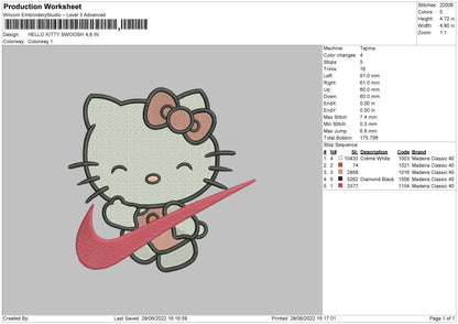 Hello Kitty Swoosh Embroidery File 4 sizes