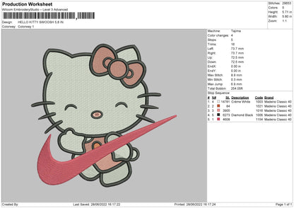 Hello Kitty Swoosh Embroidery File 4 sizes