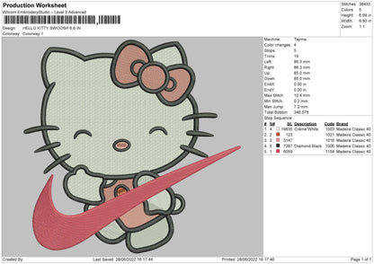 Hello Kitty Swoosh Embroidery File 4 sizes