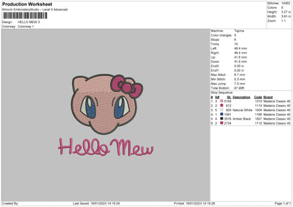 Hello Pink Embroidery File 6 sizes