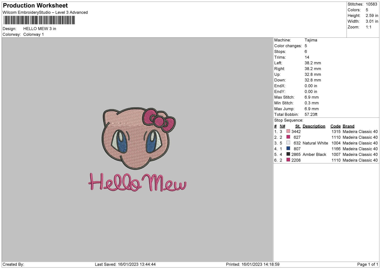 Hello Pink Embroidery File 6 sizes