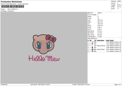 Hello Pink Embroidery File 6 sizes