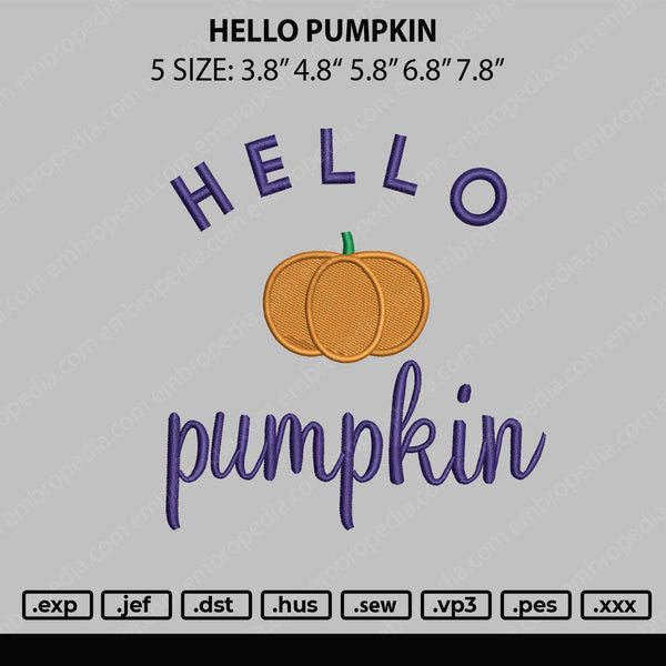 Hello Pumpkin Embroidery File 5 sizes