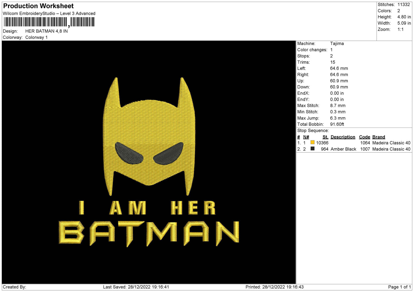 Her Batman Embroidery File 6 sizes