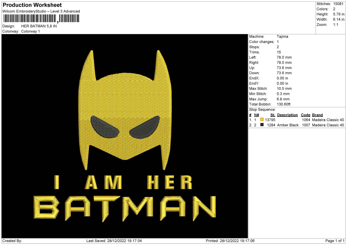 Her Batman Embroidery File 6 sizes