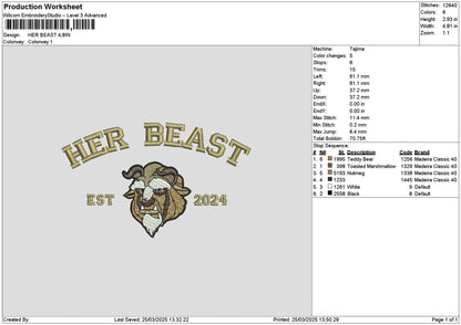 Beast Text 2503 Embroidery File 6 sizes