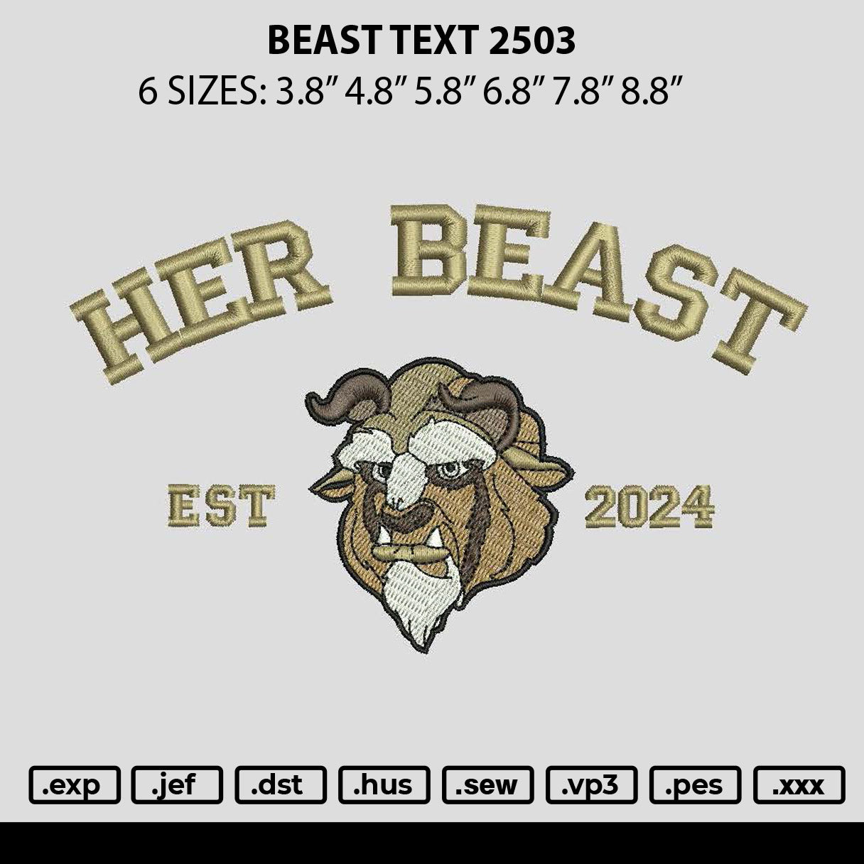Beast Text 2503 Embroidery File 6 sizes