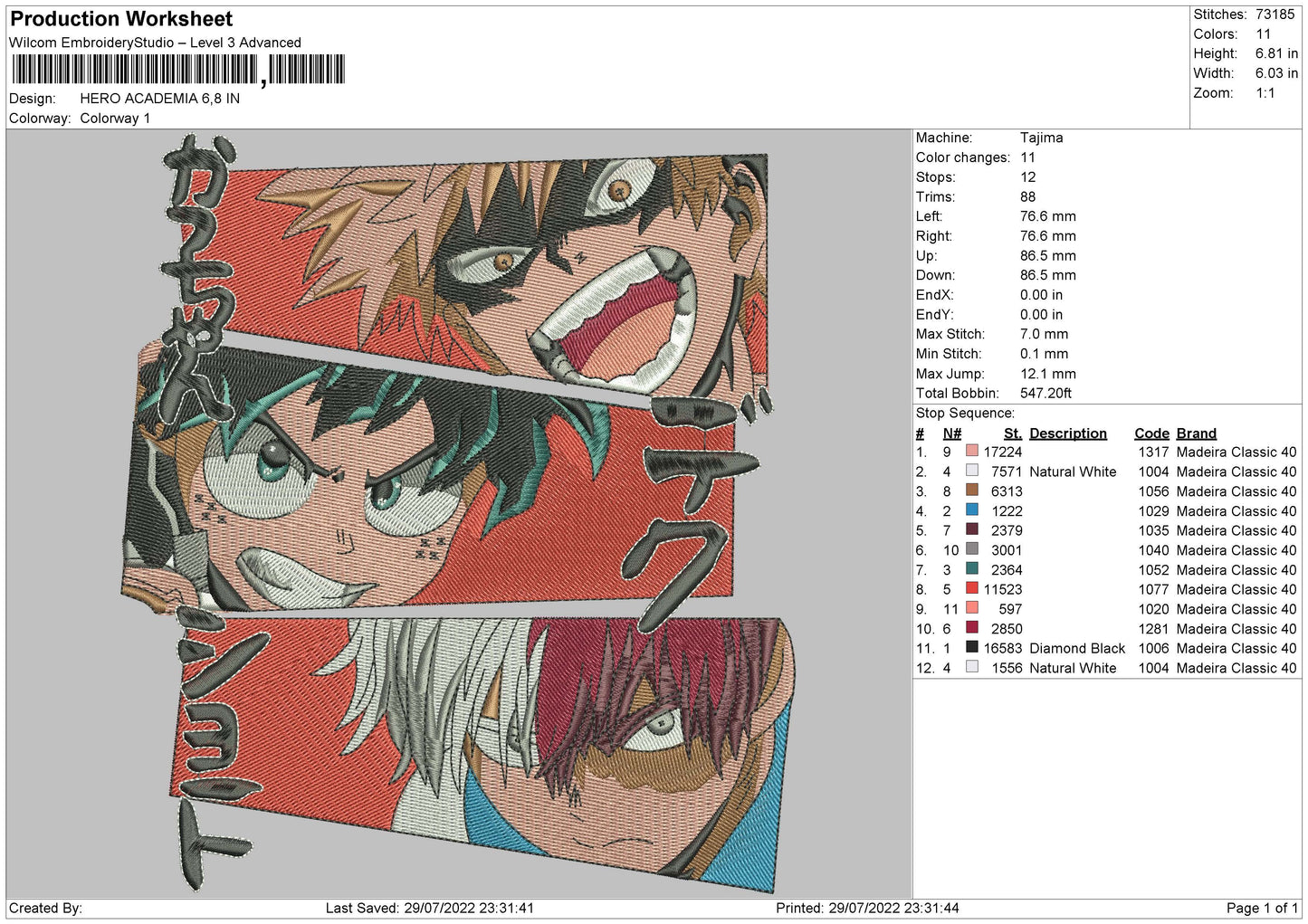 Hero Academia Embroidery File 4 sizes