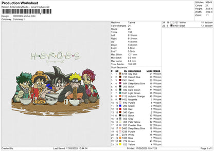 HEROES ANIME Embroidery File 6 size