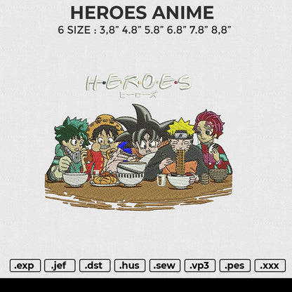HEROES ANIME Embroidery File 6 size