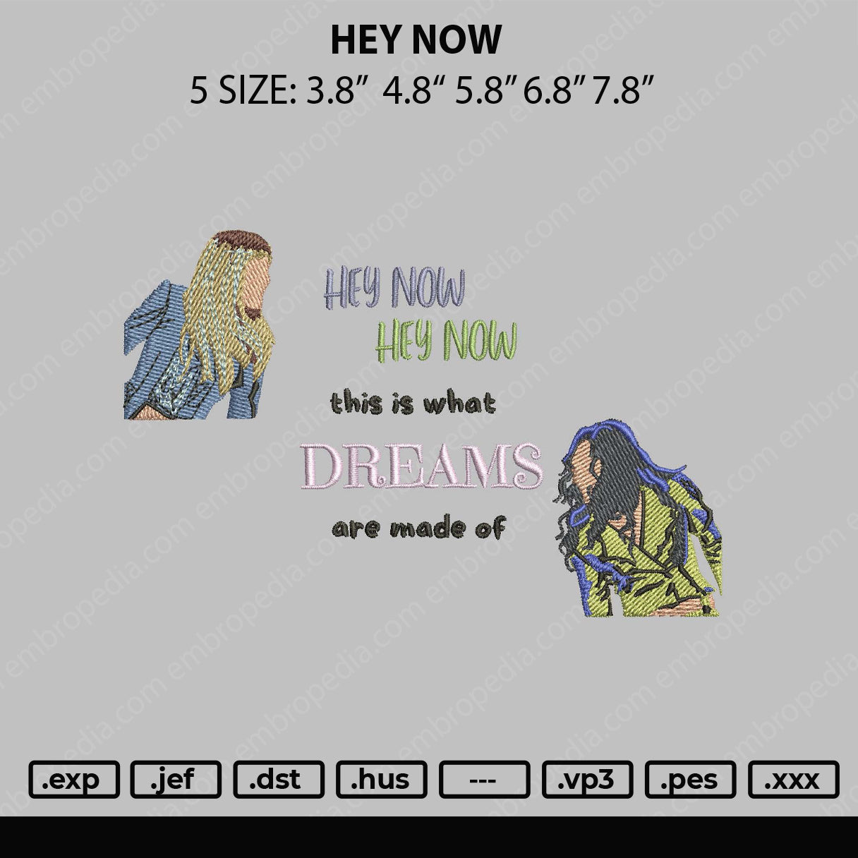 Hey Now Embroidery File 5 Sizes