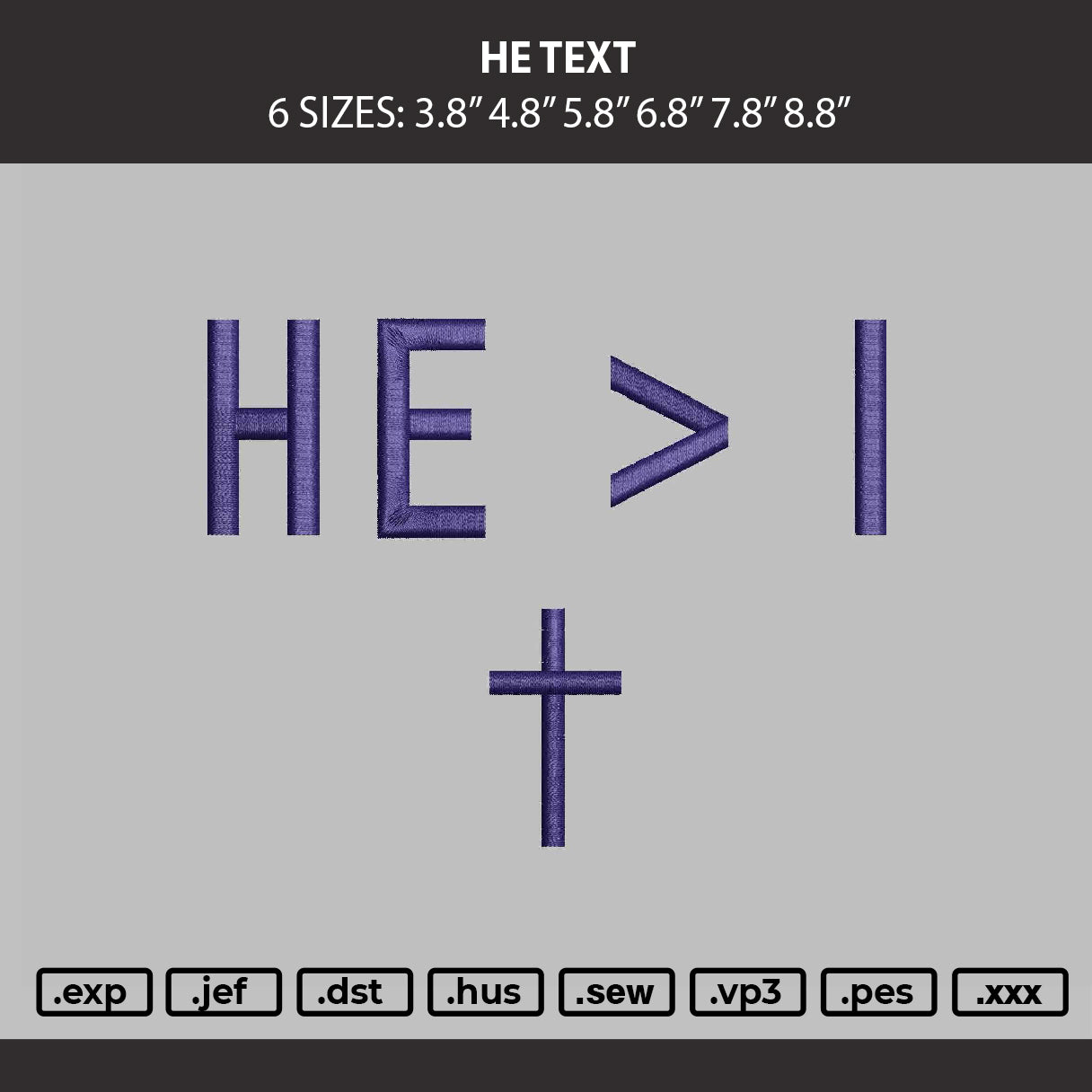 He Text Embroidery File 6 sizes
