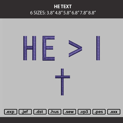 He Text Embroidery File 6 sizes