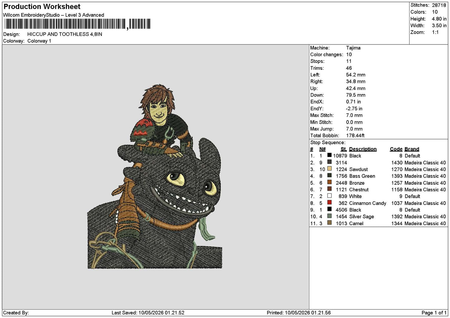 Toothless1005 Embroidery File 6 sizes