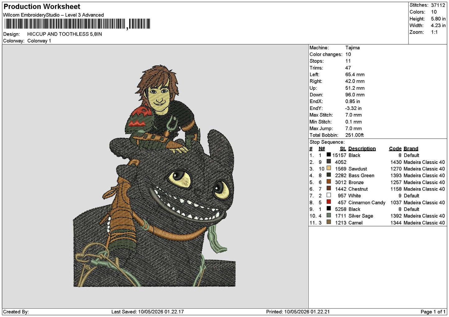 Toothless1005 Embroidery File 6 sizes