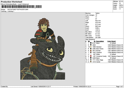 Toothless1005 Embroidery File 6 sizes