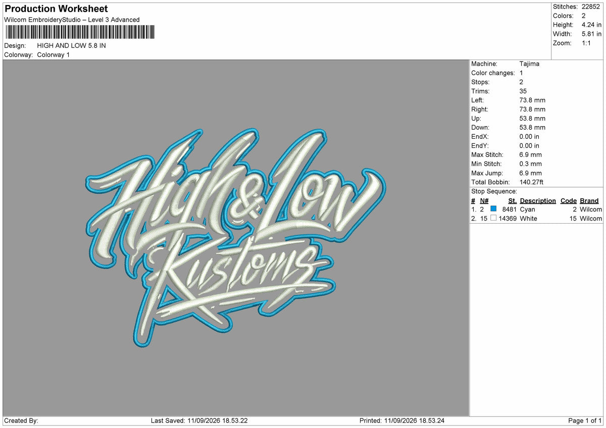 High Text 1109 Embroidery Machine Design File 6 sizes