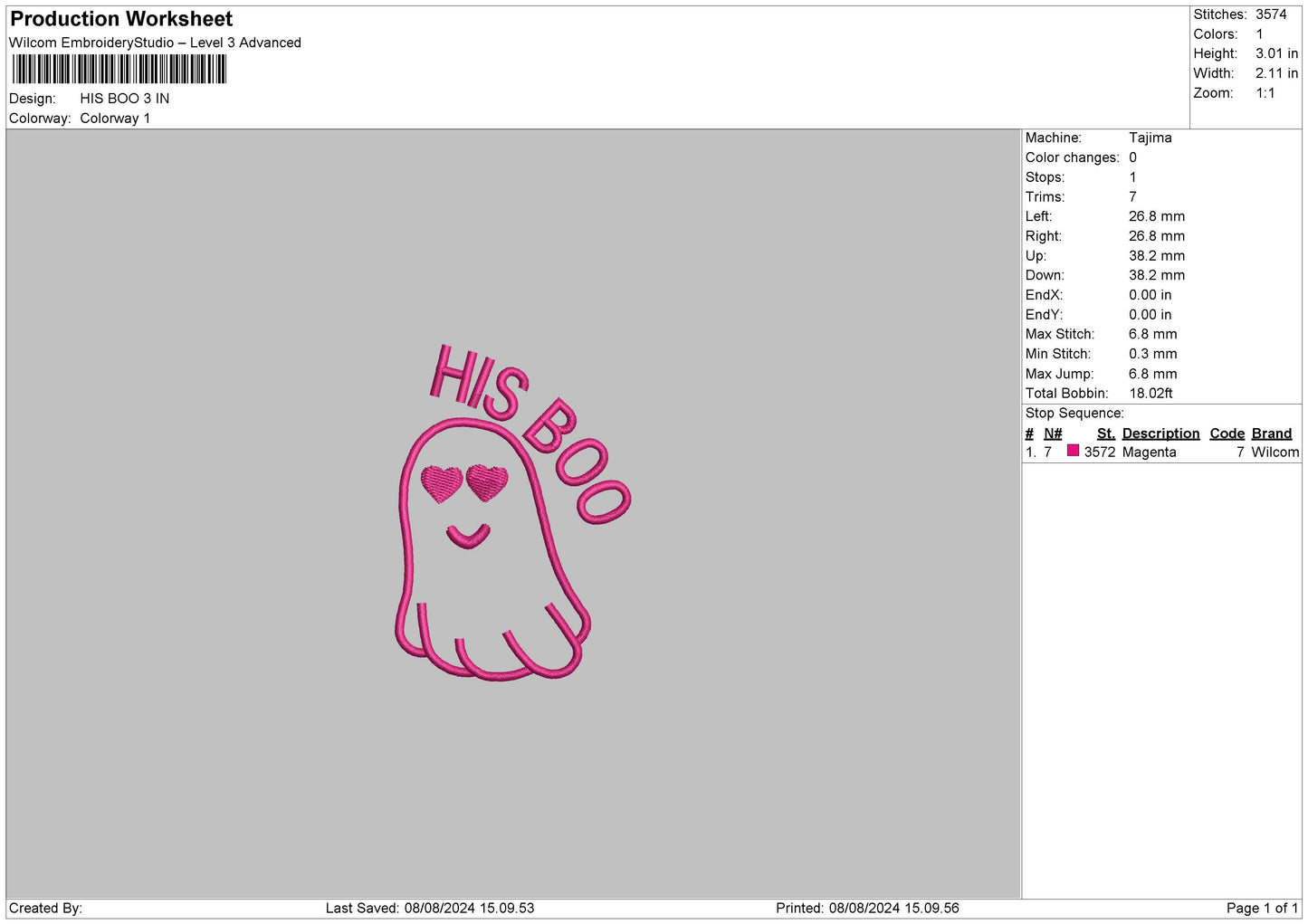 His Ghost Embroidery File 6 sizes